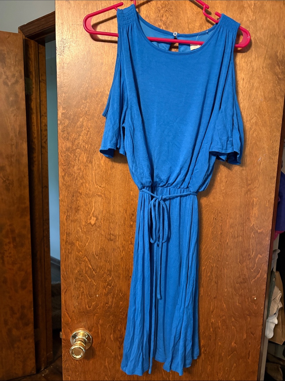 LOFT Royal Blue Cold-Shoulder Midi Dress with Drawstring Waist